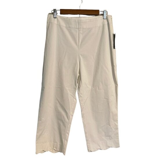 Kim Rogers Womens NWT White High Rise Side Zip Twill Scallop Capri Pants Size 10 - Picture 1 of 7